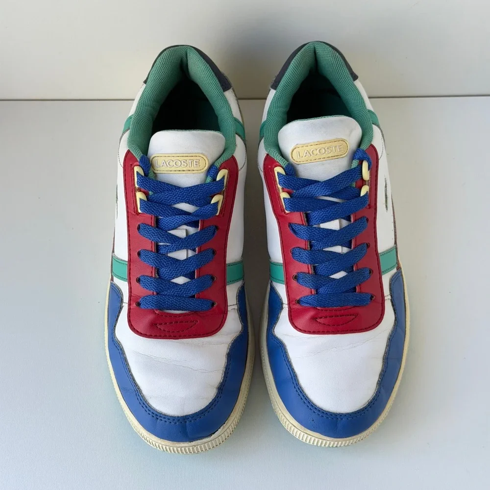 Lacoste T-Clip Junior Kids 4 Multi-Color Leather Low Top Sporty Sneakers Retro